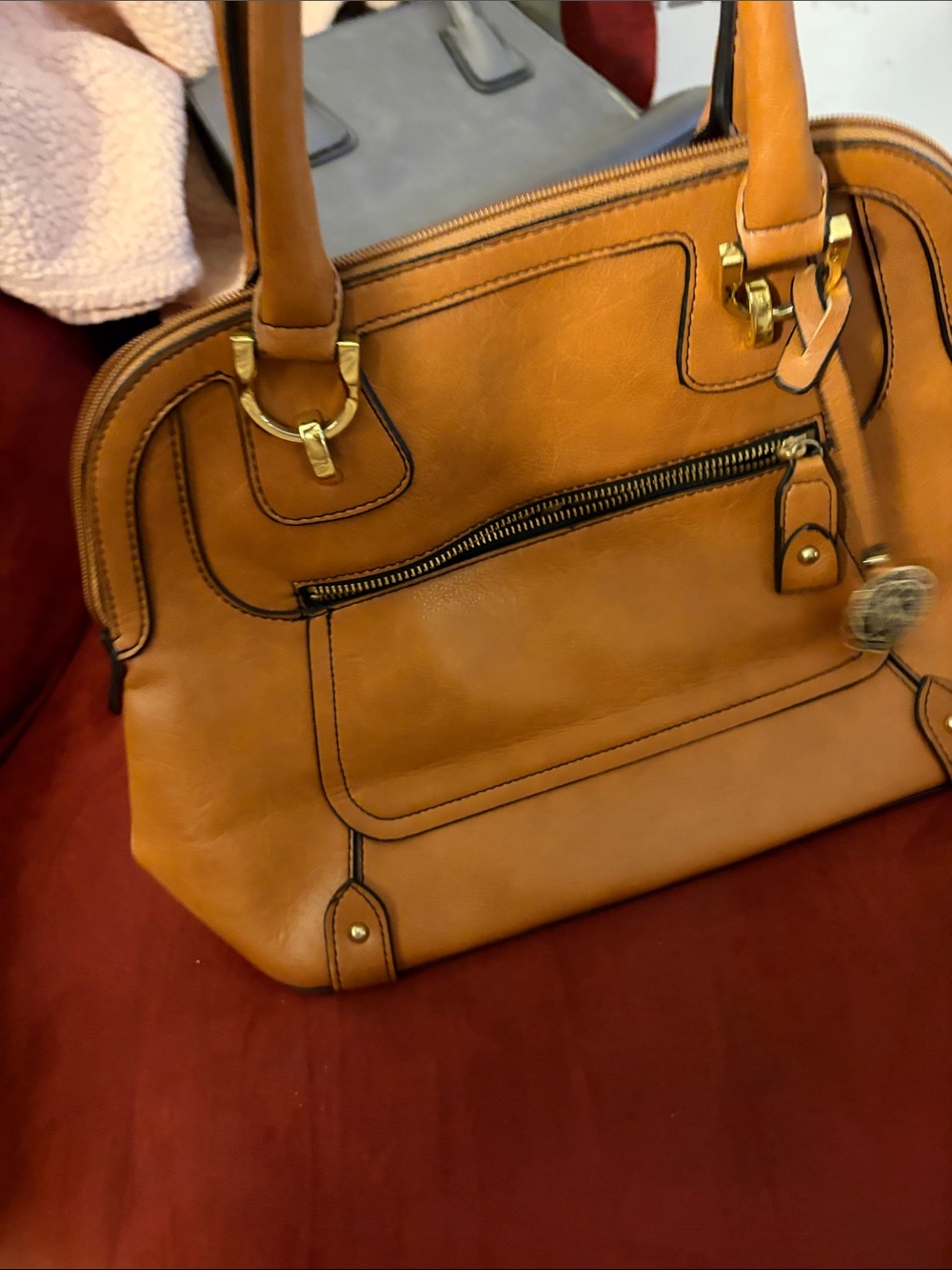London Fog Cognac Tan Satchel with Gold Hardware